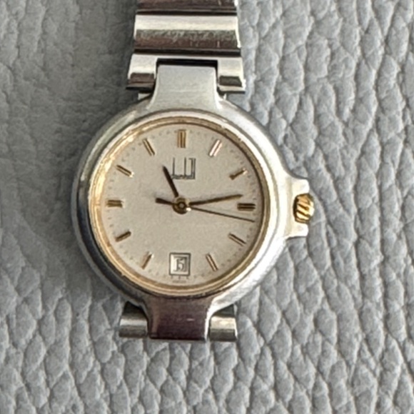 DUNHILL SWISS SILVER & GOLD TONE DATE SECOND HAND QUARTZ WATER RESISTANT WATCH - Picture 8 of 14